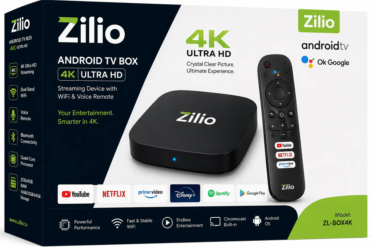 Zilio Android TV Box with Voice Remote